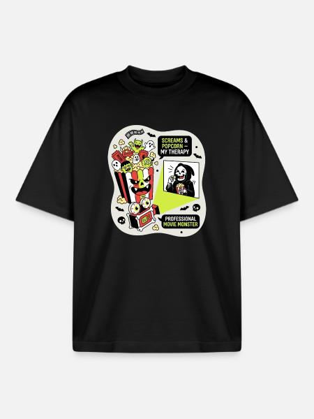Popcorn Monster Therapy - Boxy Heavyweight Unisex Organic T-Shirt by Stanley/Stella - black