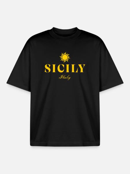Sicily Italy Sun - Boxy Heavyweight Unisex Organic T-Shirt by Stanley/Stella - black
