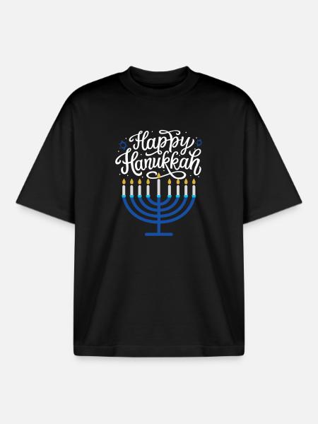 Happy Hanukkah Menorah - Boxy Heavyweight Unisex Organic T-Shirt by Stanley/Stella - black