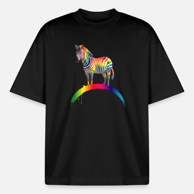 Rainbow Zebra Gradient Art Design - Boxy Heavyweight Unisex Organic T-Shirt by Stanley/Stella - black