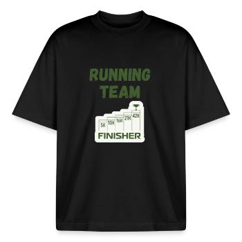 Running Team - Boxy Heavyweight Unisex Organic T-Shirt by Stanley/Stella - black - Front - AI Model Male 185 light (185cm) & AI Model Female 172 dark (172cm)