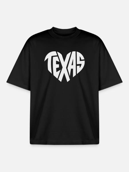 Texas Heart Typography - Boxy Heavyweight Unisex Organic T-Shirt by Stanley/Stella - black