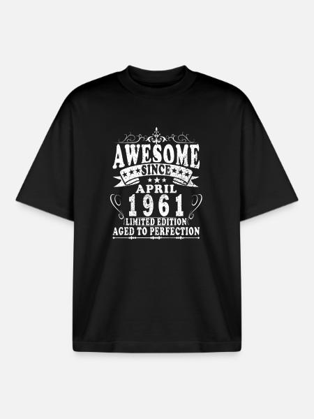 Birthday April 1961 Legendary Epic - Boxy Heavyweight Unisex Organic T-Shirt by Stanley/Stella - black