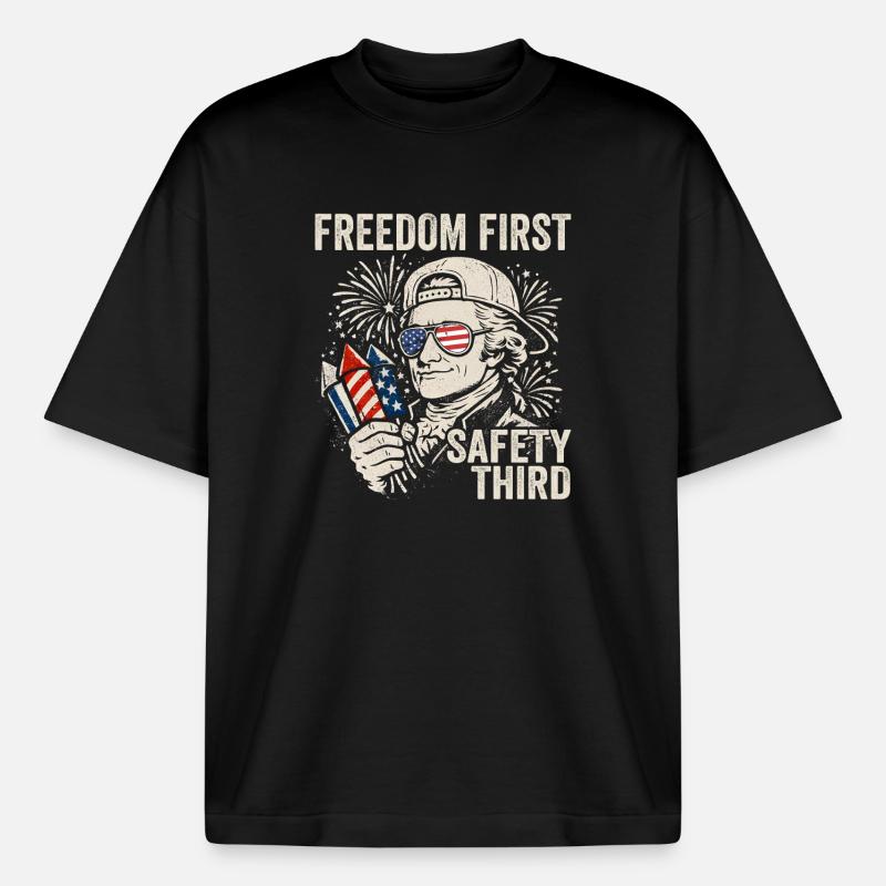 Freedom First, Security Third, Ham - Boxy Heavyweight Unisex Organic T-Shirt by Stanley/Stella - black