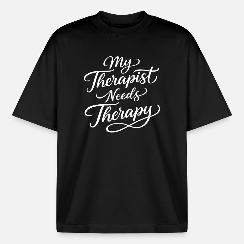 Min terapeut har brug for terapi - Stanley/Stella unisex boxy heavyweight T-shirt økologisk - sort
