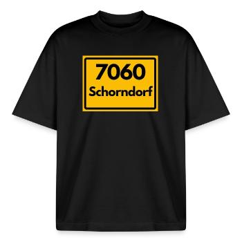 ALTE POSTLEITZAHL PLZ RETRO 7060 SCHORNDORF HEIMAT - Boxy Heavyweight Unisex Organic T-Shirt von Stanley/Stella - Schwarz - Vorne - AI Model Male 185 light (185cm) & AI Model Female 172 dark (172cm)