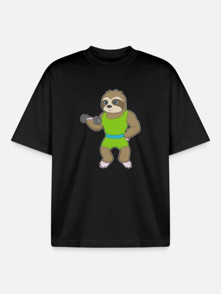 Sloth Bodybuilder Dumbbell Bodybuilding - Boxy Heavyweight Unisex Organic T-Shirt by Stanley/Stella - black
