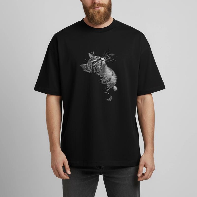 Graustufen Katzenschnurrer Blick Boxy Heavyweight Unisex Organic T-Shirt von Stanley/Stella