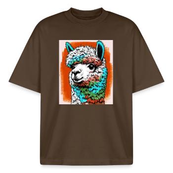 Alpaga - T-shirt unisexe boxy épais biologique Stanley/Stella - marron foncé - Devant - AI Model Male 185 light (185cm) & AI Model Female 172 dark (172cm)