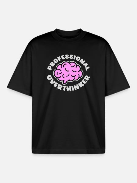 Professional Overthinker Funny Brooding Anxiety Logo - Boxy Heavyweight Unisex Organic T-Shirt by Stanley/Stella - black