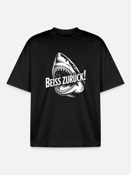 Beiss Zurück Hai Grafik - Boxy Heavyweight Unisex Organic T-Shirt von Stanley/Stella - Schwarz
