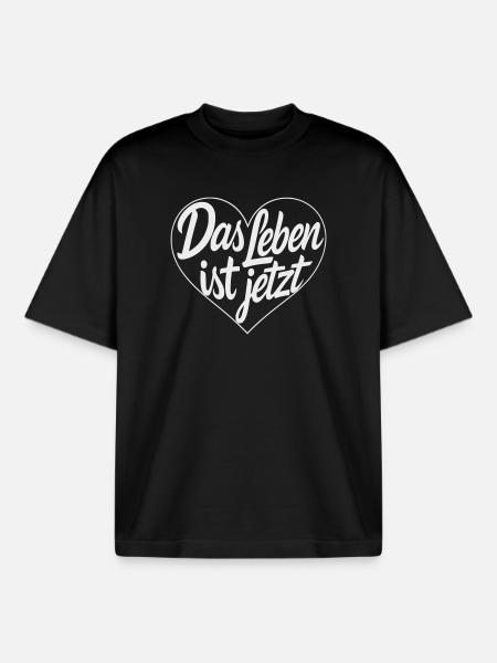 Das Leben ist Jetzt Herz - Boxy Heavyweight Unisex Organic T-Shirt von Stanley/Stella - Schwarz
