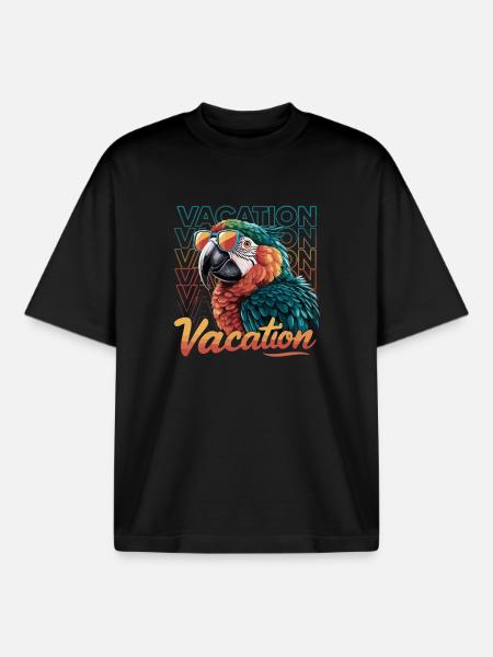 Parrot holiday adventure with summer glasses - Boxy Heavyweight Unisex Organic T-Shirt by Stanley/Stella - black