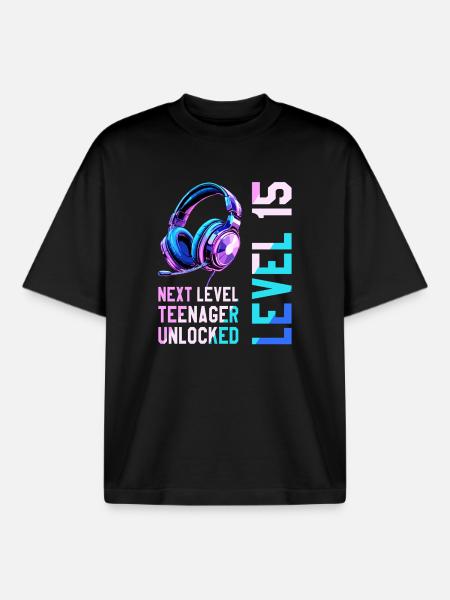 15º cumpleaños Chico Chica Adolescente Nivel 15 - Camiseta unisex boxy orgánica de Stanley/Stella - negro