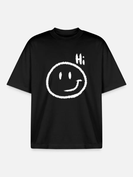 Hi Smile & Text | Chalk look - Boxy Heavyweight Unisex Organic T-Shirt by Stanley/Stella - black