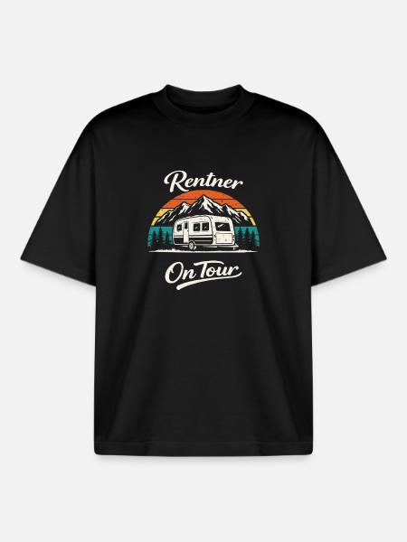 Pensioner On Tour Camping Shirt Caravan - Boxy Heavyweight Unisex Organic T-Shirt by Stanley/Stella - black