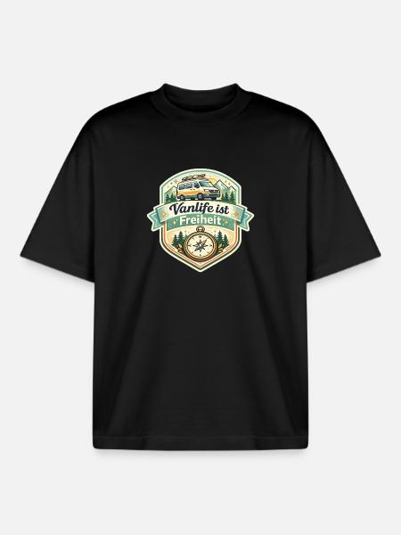 Vanlife ist Freiheit - Boxy Heavyweight Unisex Organic T-Shirt von Stanley/Stella - Schwarz