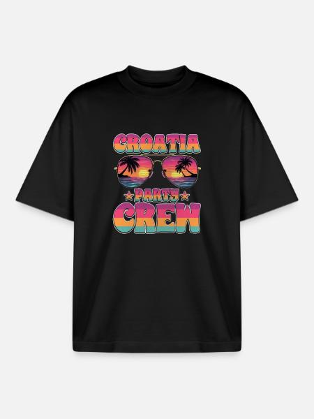 Croatia Party Crew - Boxy Heavyweight Unisex Organic T-Shirt by Stanley/Stella - black
