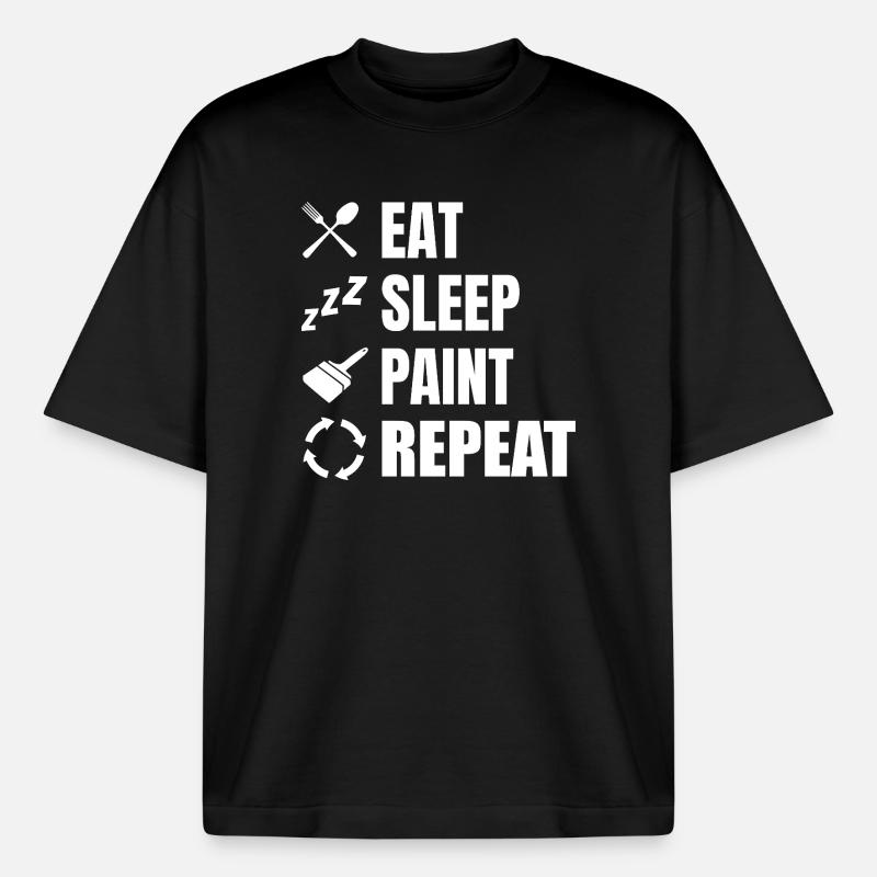 Spis, sov, maling, gentag - Stanley/Stella unisex boxy heavyweight T-shirt økologisk - sort