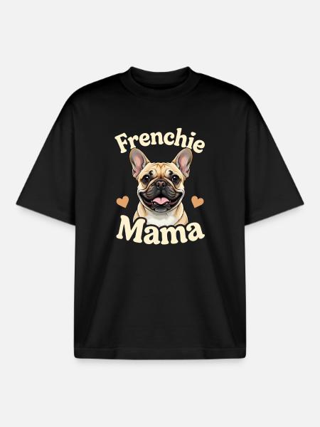 Frenchie Mom Heart Dog Lover Dogs - Boxy Heavyweight Unisex Organic T-Shirt by Stanley/Stella - black