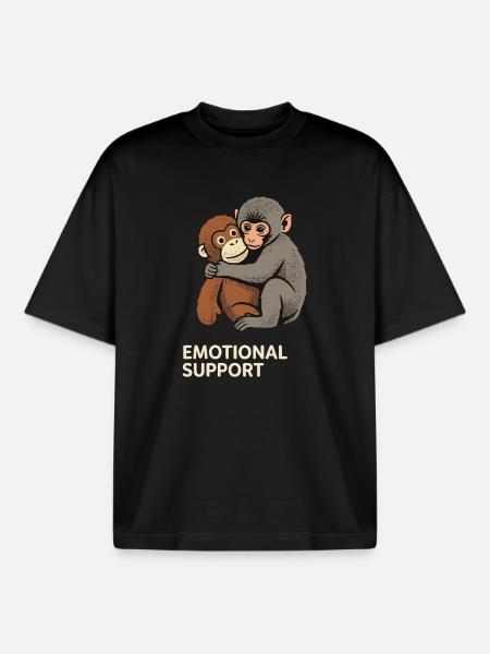 Emotional Support Baby Monkey Punch - Boxy Heavyweight Unisex Organic T-Shirt by Stanley/Stella - black