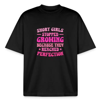 Short Girls Reached Perfection - Boxy Heavyweight Unisex Organic T-Shirt by Stanley/Stella - black - Front - AI Model Male 185 light (185cm) & AI Model Female 172 dark (172cm)