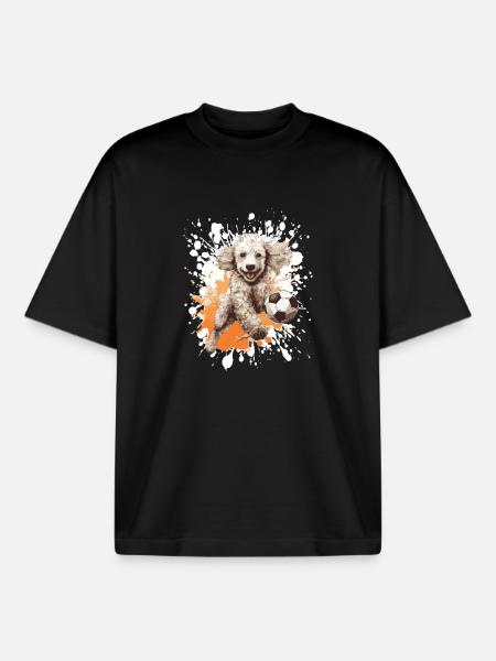 Poodle Dog Football Team - Boxy Heavyweight Unisex Organic T-Shirt by Stanley/Stella - black