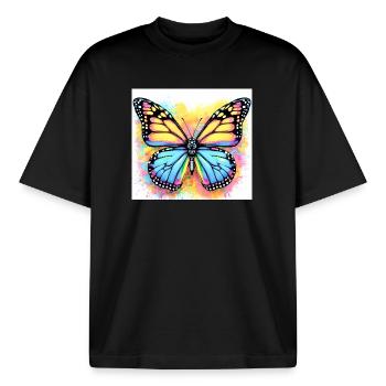 butterfly - Boxy Heavyweight Unisex Organic T-Shirt by Stanley/Stella - black - Front - AI Model Male 185 light (185cm) & AI Model Female 172 dark (172cm)