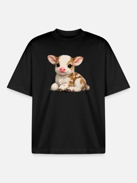 Süßes Kalb-Kuscheltier - Boxy Heavyweight Unisex Organic T-Shirt von Stanley/Stella - Schwarz
