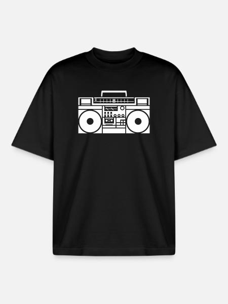 Retro Boombox Graphic Black & White - Boxy Heavyweight Unisex Organic T-Shirt by Stanley/Stella - black