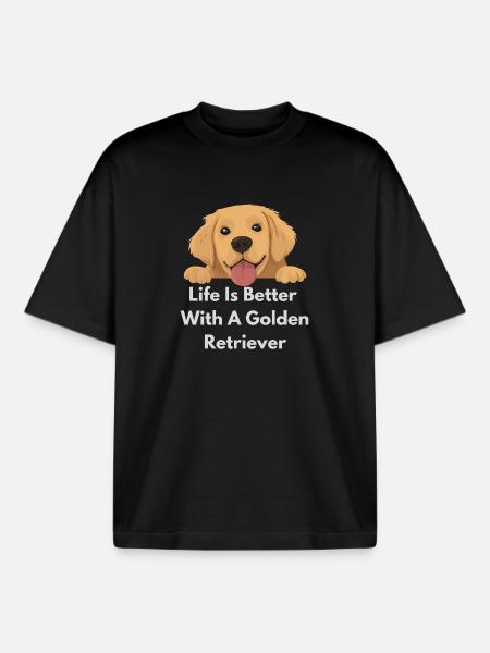 Golden Retriever Joy - Boxy Heavyweight Unisex Organic T-Shirt by Stanley/Stella - black