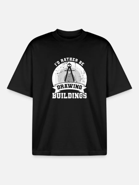 I'd rather draw buildings - Boxy Heavyweight Unisex Organic T-Shirt by Stanley/Stella - black