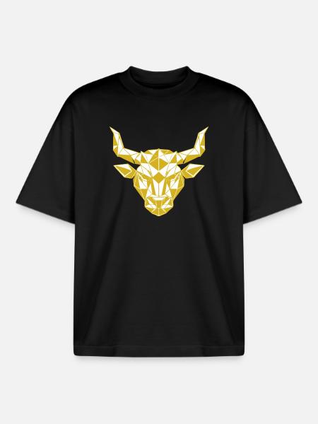 Geometric Gold Bull Head - Boxy Heavyweight Unisex Organic T-Shirt by Stanley/Stella - black