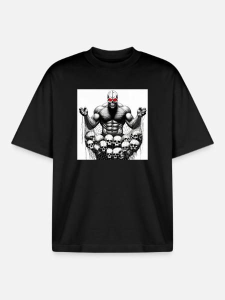 Muscular Net Skulls - Boxy Heavyweight Unisex Organic T-Shirt by Stanley/Stella - black