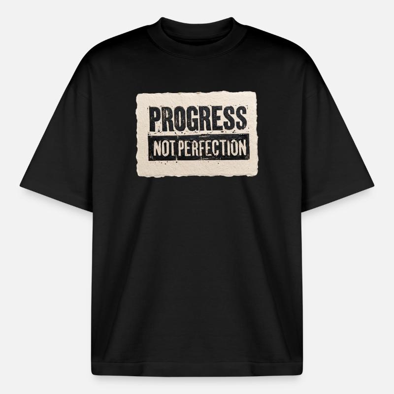 Progrès-pas-perfection - T-shirt unisexe boxy épais biologique Stanley/Stella - noir