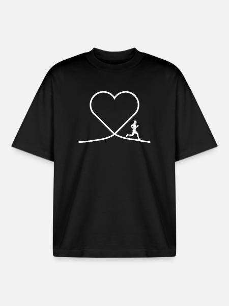 Heart Jogger - Running Jogging Love Design - Boxy Heavyweight Unisex Organic T-Shirt by Stanley/Stella - black