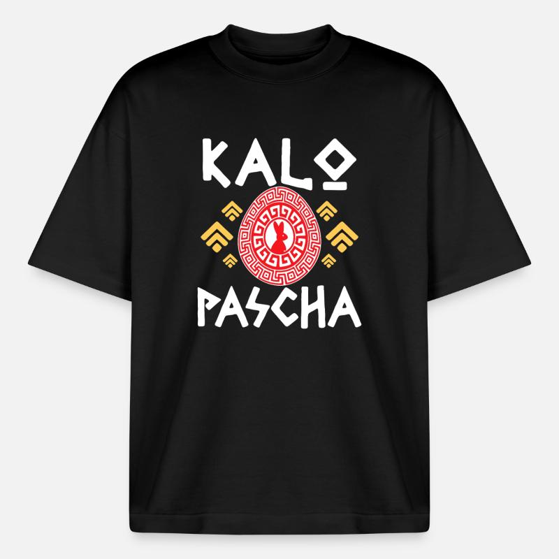 Kalo Pascha: Easter Rabbit Circle - Boxy Heavyweight Unisex Organic T-Shirt by Stanley/Stella - black