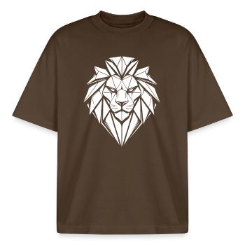 Geometrischer Löwekopf Schwarzweiß - Boxy Heavyweight Unisex Organic T-Shirt von Stanley/Stella - Dunkelbraun - Vorne - AI Model Male 185 light (185cm) & AI Model Female 172 dark (172cm)