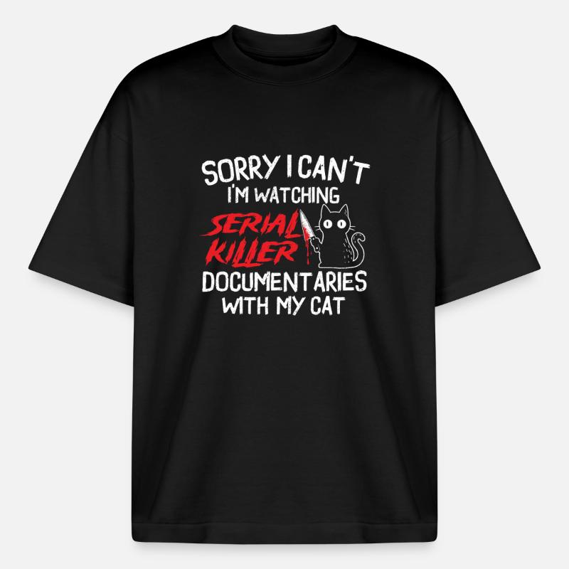 Serial Killer Docs mit Cat schauen - Boxy Heavyweight Unisex Organic T-Shirt von Stanley/Stella - Schwarz