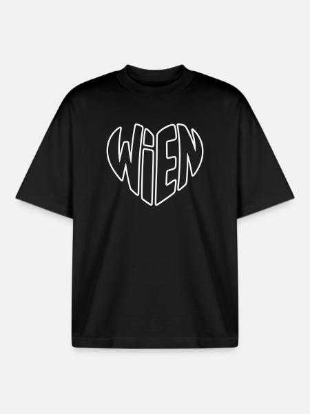 Vienna Outline Heart Lettering Design - Boxy Heavyweight Unisex Organic T-Shirt by Stanley/Stella - black