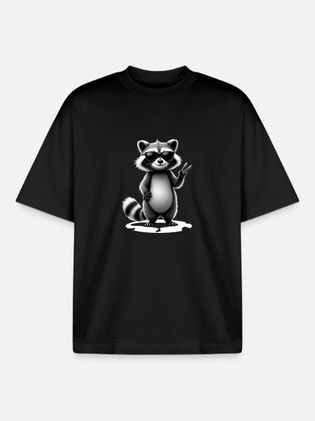 Raccoon with sunglasses - Boxy Heavyweight Unisex Organic T-Shirt by Stanley/Stella - black