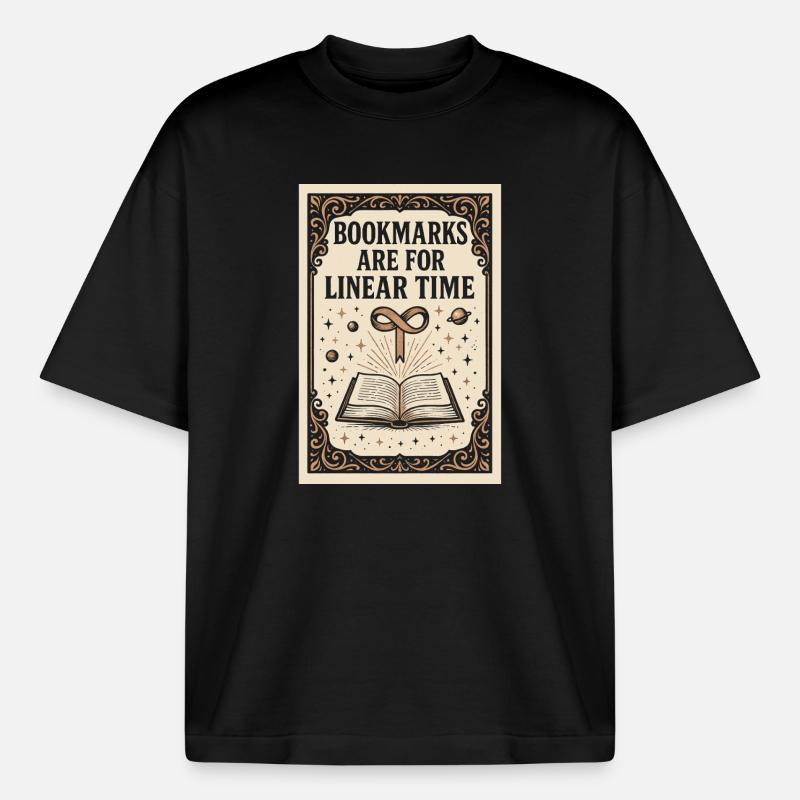 Linear Time Bookmarks | Sci-Fi Book - Boxy Heavyweight Unisex Organic T-Shirt by Stanley/Stella - black