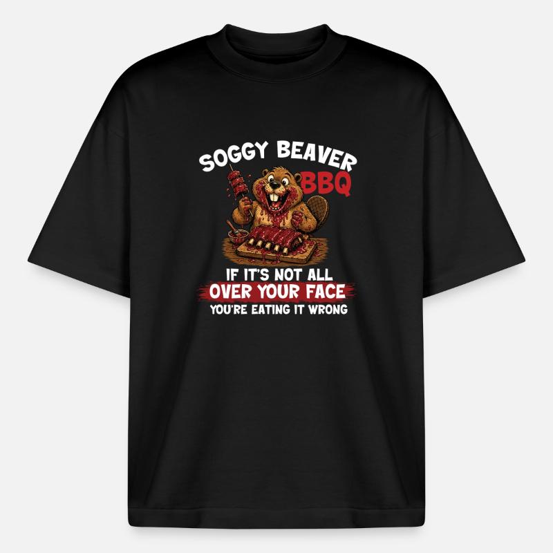 Weicher Biber-BBQ Lustiger Pitmaster - Boxy Heavyweight Unisex Organic T-Shirt von Stanley/Stella - Schwarz