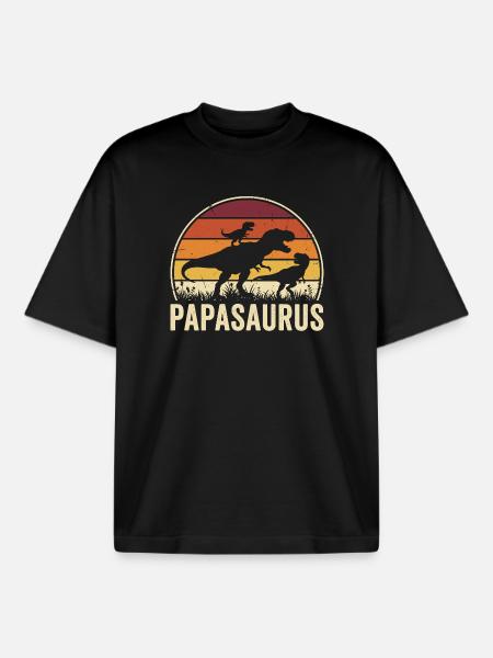 Papasaurus Dad Dinosaur Father Papa - Boxy Heavyweight Unisex Organic T-Shirt by Stanley/Stella - black