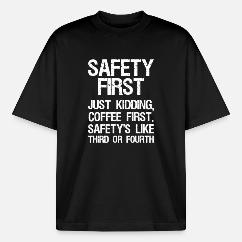 Coffee First, Safety Second - Boxy Heavyweight Unisex Organic T-Shirt by Stanley/Stella - black