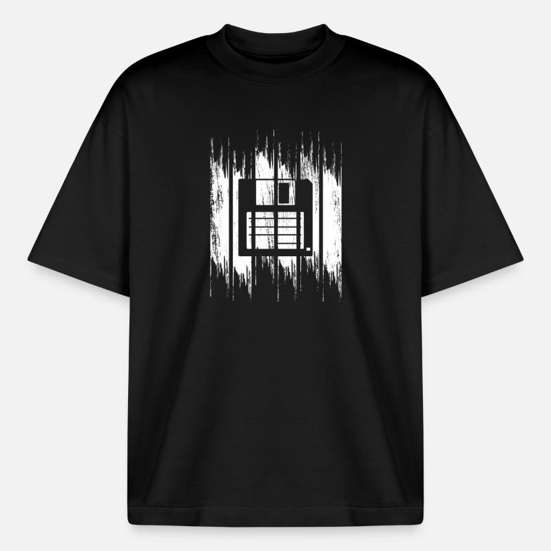 Floppy Disk Drawing - Boxy Heavyweight Unisex Organic T-Shirt by Stanley/Stella - black