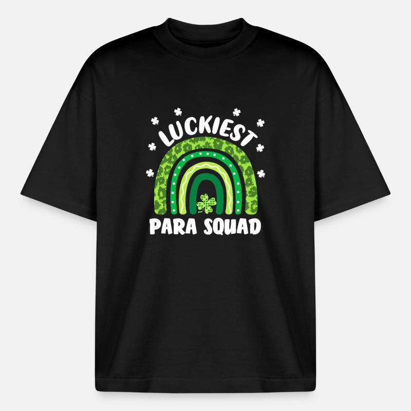 Équipe para-parachute la plus chanceuse - T-shirt unisexe boxy épais biologique Stanley/Stella - noir