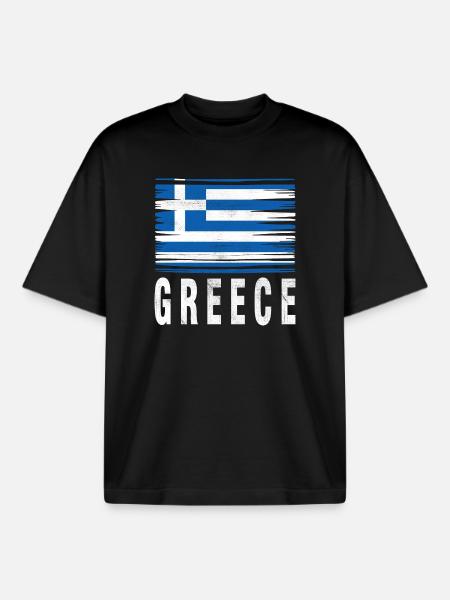 Brushstroke Flag Greece - Boxy Heavyweight Unisex Organic T-Shirt by Stanley/Stella - black