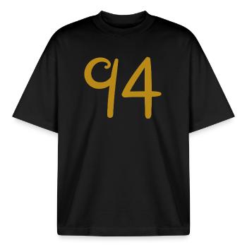 94 - Boxy Heavyweight Unisex Organic T-Shirt by Stanley/Stella - black - Front - AI Model Male 185 light (185cm) & AI Model Female 172 dark (172cm)