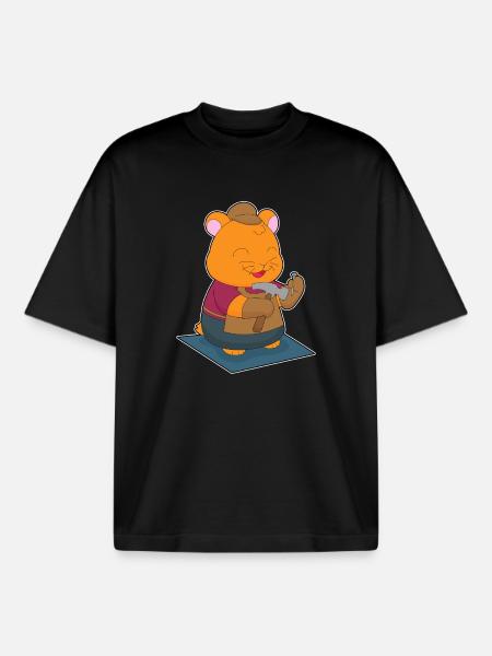 Hamster Carpenter Hammer Craft - Boxy Heavyweight Unisex Organic T-Shirt by Stanley/Stella - black
